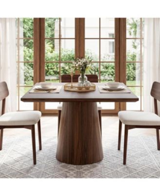 Square Dining Table, 31.5" Small Space Kitchen Table with Pedestal Base, Mid-Century Modern Wooden Dinner Table for 4