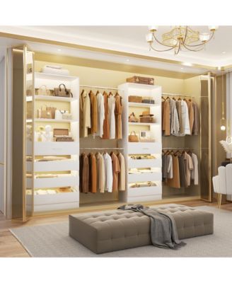 Closet System with 8 Wooden Drawers and 4 Hanging Rods, Wooden Closet Organizer