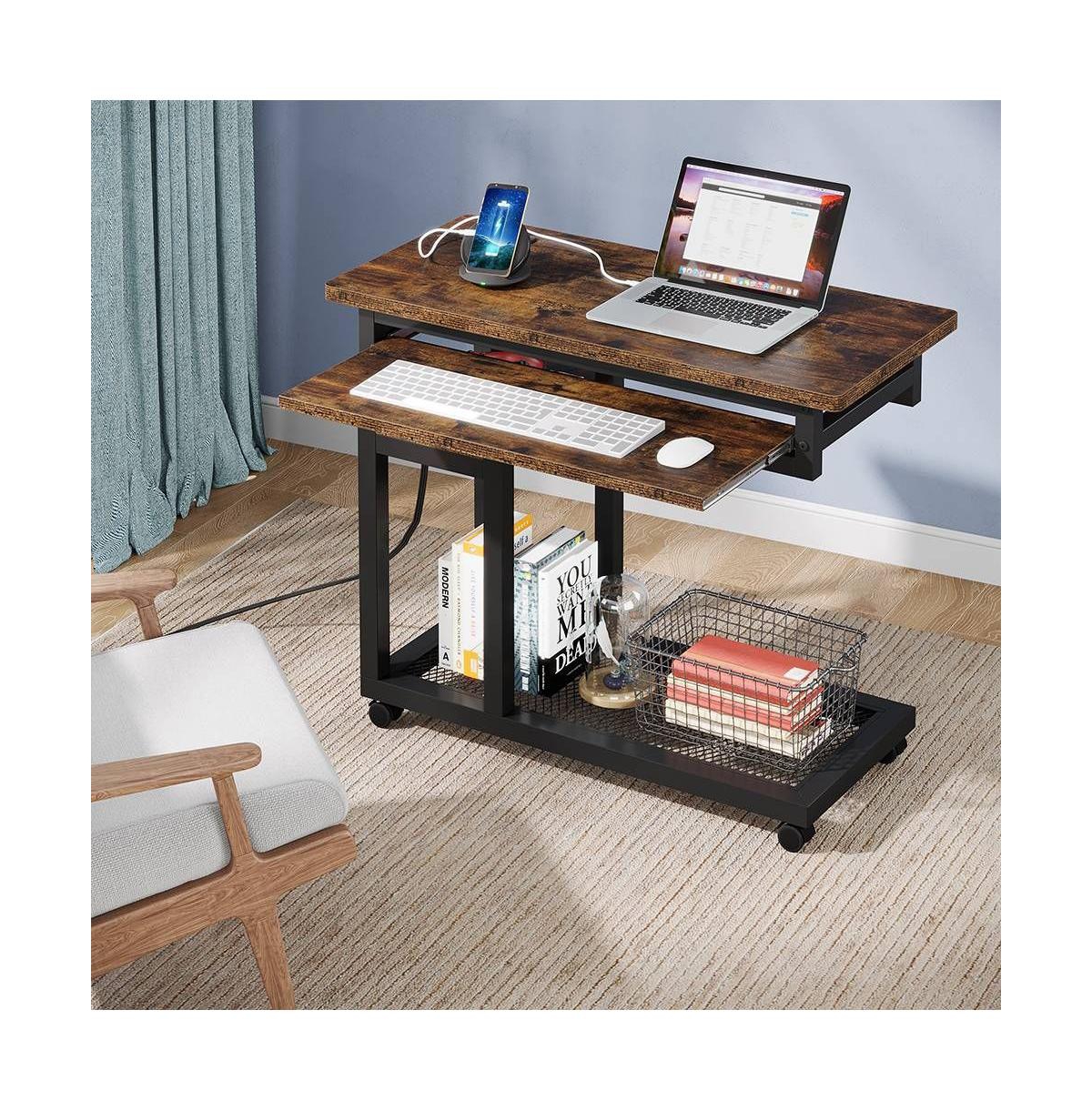 Slickblue Mobile C Table with Power Outlet for Sofa and Bedside Use