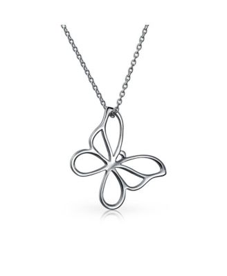 Butterfly Pendant Necklace Dainty Open Cut Out Garden Design Dangling Chain .925 Sterling Silver Gift