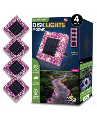 Mosaic Square Disk Lights Solar Powered 6 LED Weather Resistance Path Lights 4-Piece