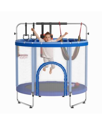 60" Kids Trampoline with Safety Enclosure Net and Adjustable Gymnastics Bar - Multi-Toy Set and 440lbs Capacity