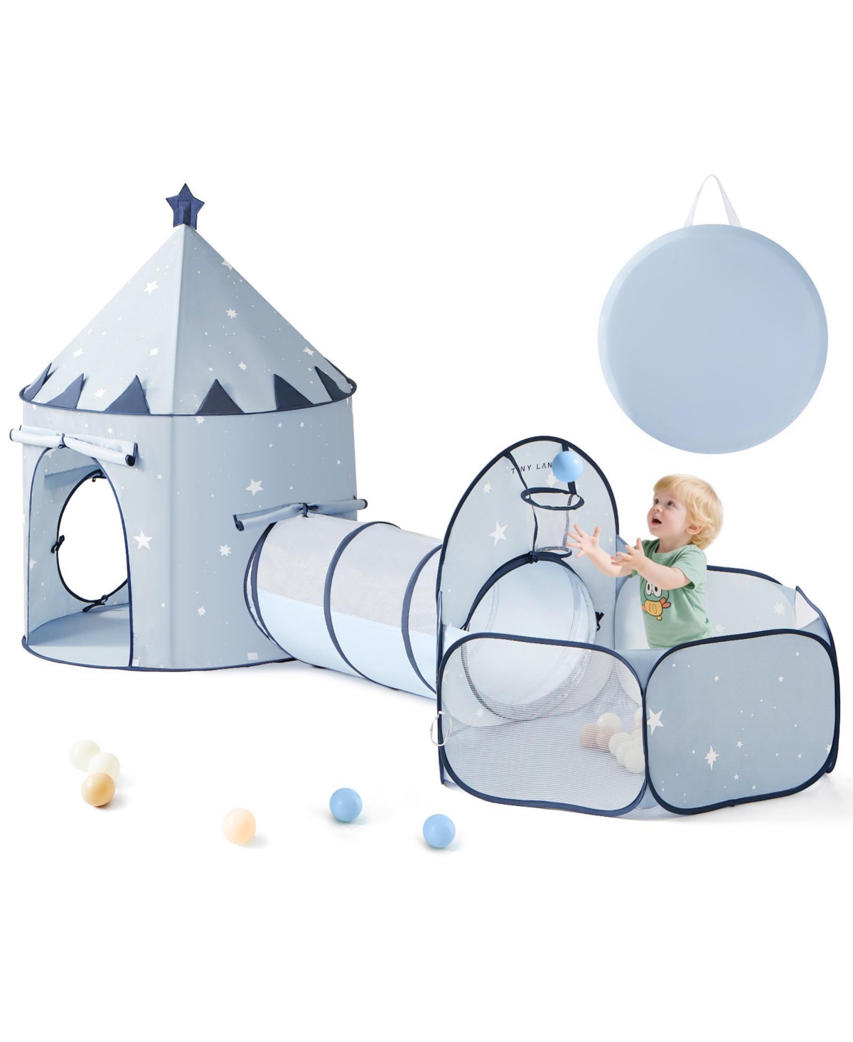 Tiny Land Adventure 3-in-1 Play Tunnel with Ball Pit (no Balls) & Tent, Pop Up Crawl for Kids, Indoor Outdoor Baby