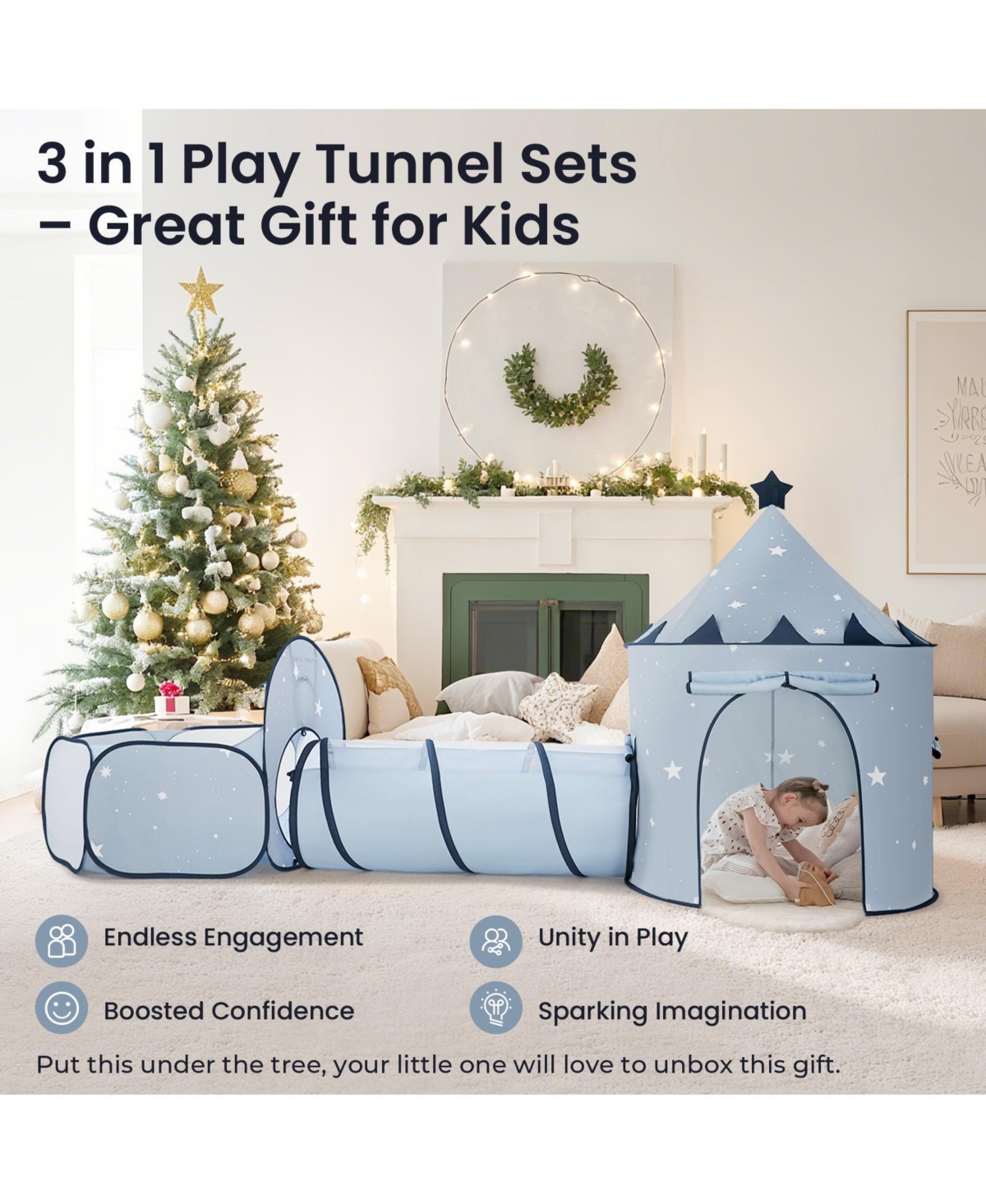 Tiny Land Adventure 3-in-1 Play Tunnel with Ball Pit (no Balls) & Tent, Pop Up Crawl for Kids, Indoor Outdoor Baby