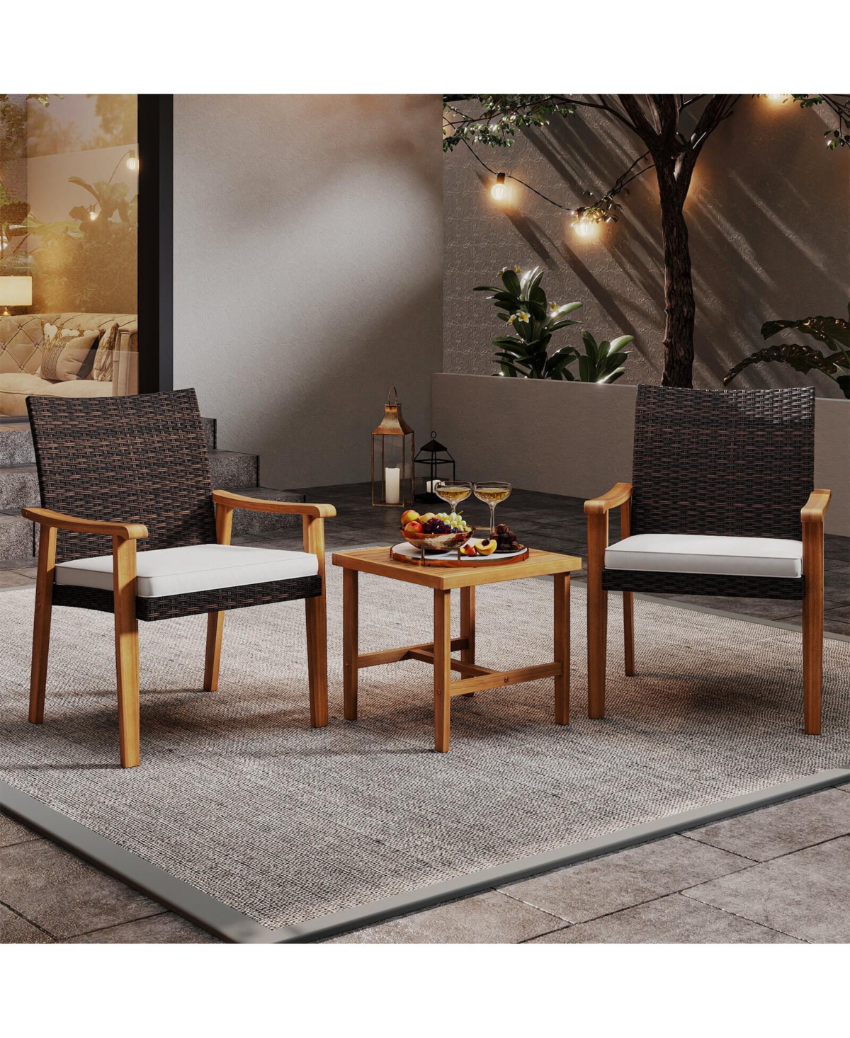 Costway 3 Pieces Patio Pe Wicker Furniture Set with Coffee Table and Cushions for Front Porch