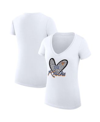 Women's White New York Knicks Super-Slim Fit Lightweight Leopard Heart V-Neck T-Shirt