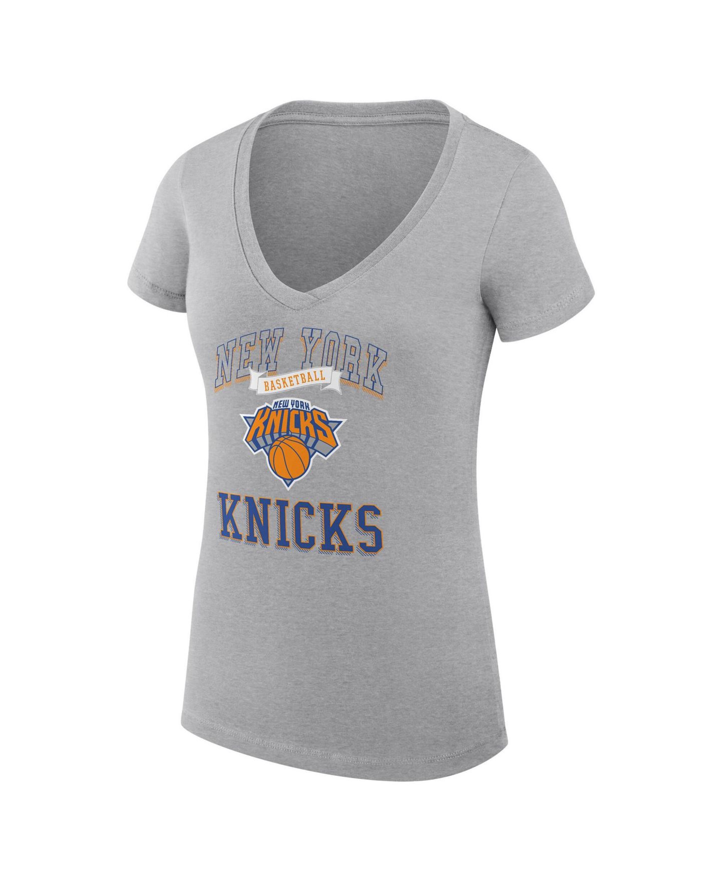 Женская футболка G-III 4Her by Carl Banks Heather Gray New York Knicks Super-Slim Fit Lightweight Team Logo V-Neck — фото 2