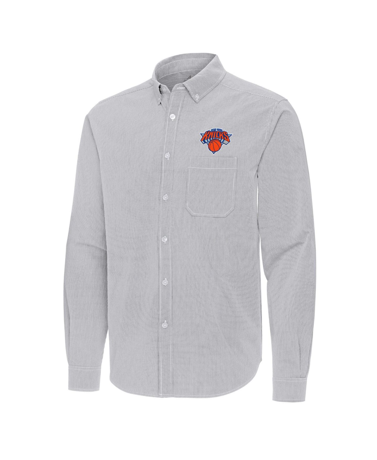 Мужская рубашка Antigua Gray New York Knicks Porter Woven Long Sleeve Button-Down — фото 2