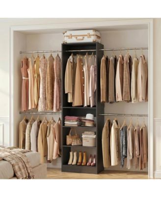 5-10Feet Closet System with 5 Hanging Rods and Shelves, Expandable Closet Organizer for Bedroom