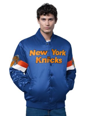 Men's Blue New York Knicks Triple Option Varsity Full-Snap Satin Jacket