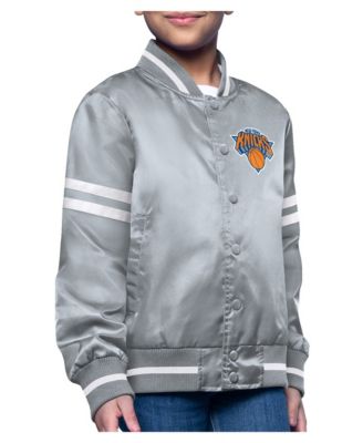 Big Boys and Girls Starter Gray New York Knicks Printed Logo Varsity Satin Full-Snap Jacket