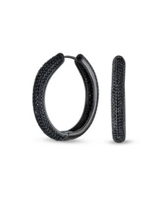 Bling Jewelry Cubic Zirconia Pave Large Inside Out Statement Cz Hoop Earrings Black Plated 1.5