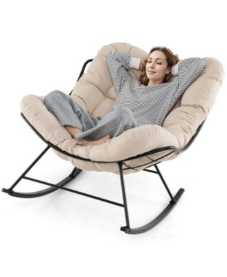 Oversized Rocking Egg Chair with 6.5 in Thick Padded Cushion for Patio and Porch