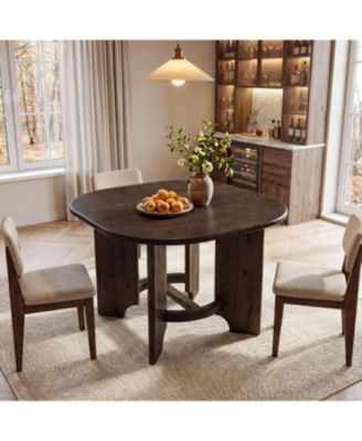 Solid Wood Square Dining Table for 4, 47.24-Inch Farmhouse Kitchen Dinner Table, Sturdy Rustic Dining Room Furniture