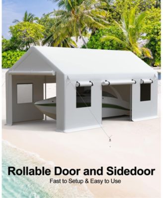 Heavy Duty Portable Carport Canopy - Waterproof Cover, Windows, Roll-Up Side Doors - UV Protection, Outdoor Vehicle Shelter