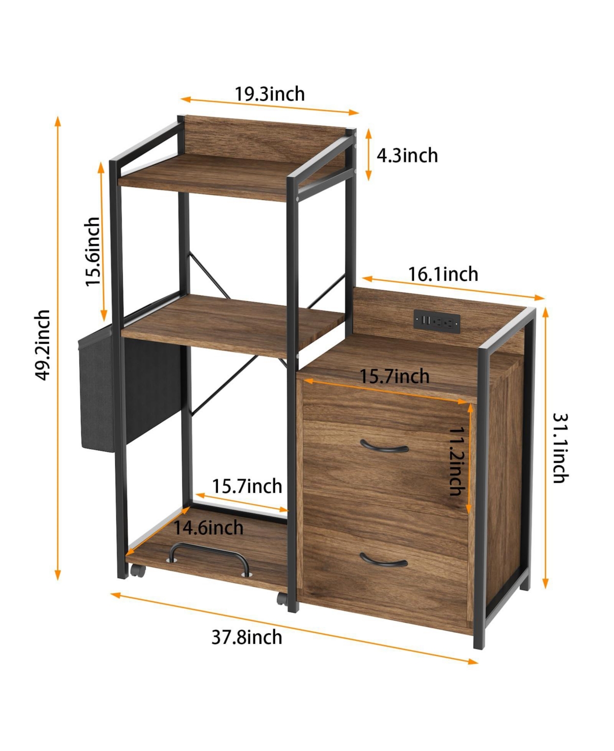 gaomon Mobile Printer Stand, Office Filing Cabinet with Power Outlet and Usb Charging Port