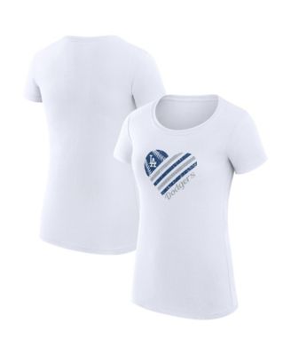 Women's White Los Angeles Dodgers Super-Slim Fit Lightweight Heart Graphic T-Shirt
