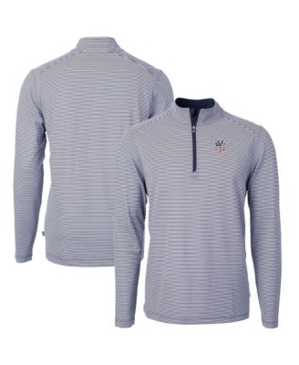 Men's Navy New York Yankees Americana Logo Virtue Eco Pique Stripe Quarter-Zip Pullover Sweatshirt