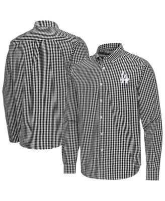 Men's Black Los Angeles Dodgers Ellis Woven Tri-Blend Button-Down Shirt