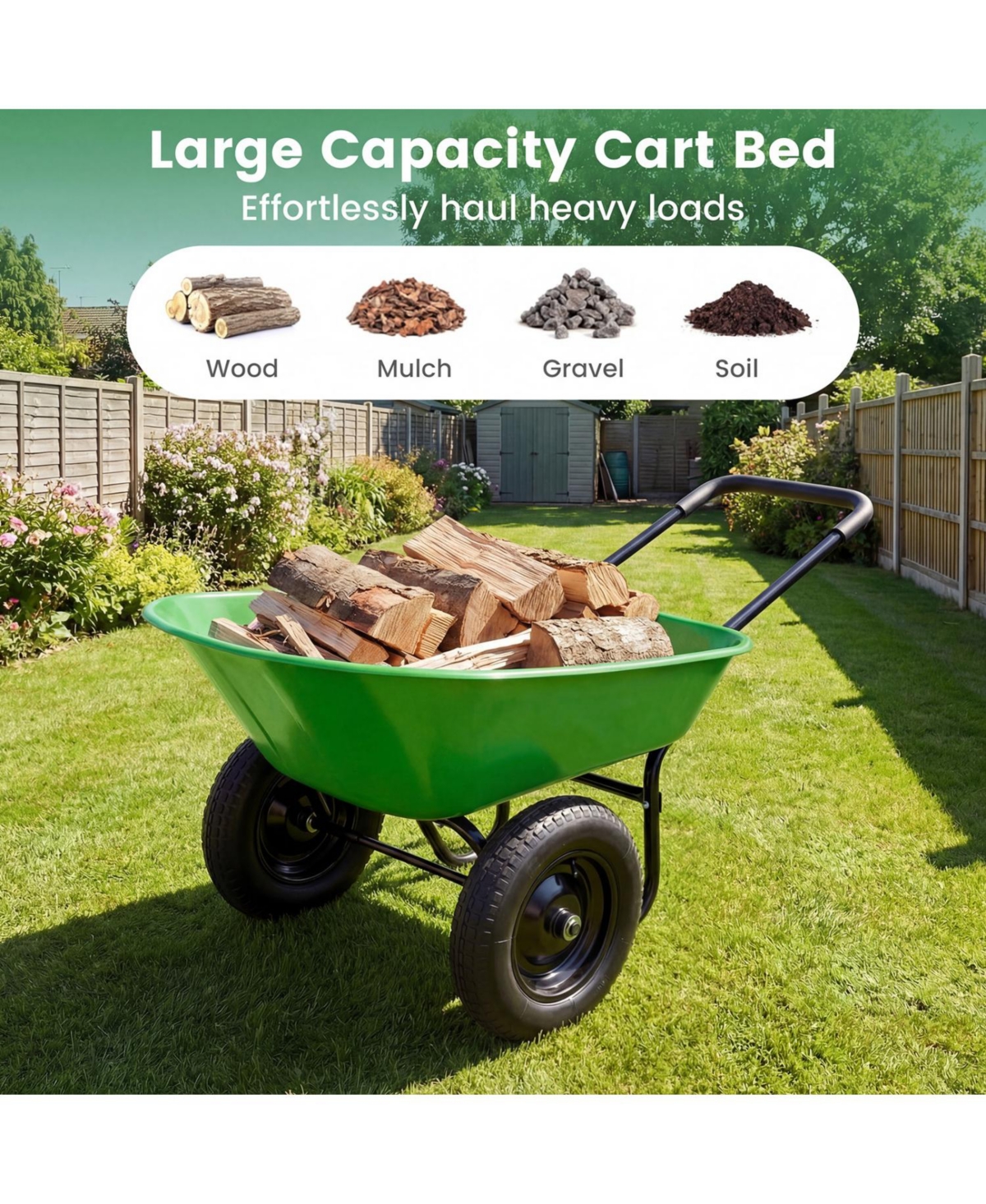 2-Tire Wheelbarrow Garden Cart Heavy-Duty Utility Dolly for Landscaping & Yard Work