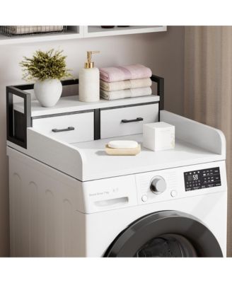 Laundry Countertop, 54 Inch Wood Washer Dryer Topper with 2 Tier Shelf for Laundry Room
