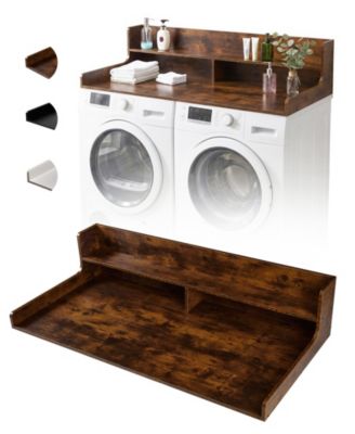 Heavy Duty Laundry Shelf Over Washer and Dryer - 54" x 27.5" Wooden Organizer with 12" Edge Rails, Non-Slip Pads, Ideal for Folding and Storage