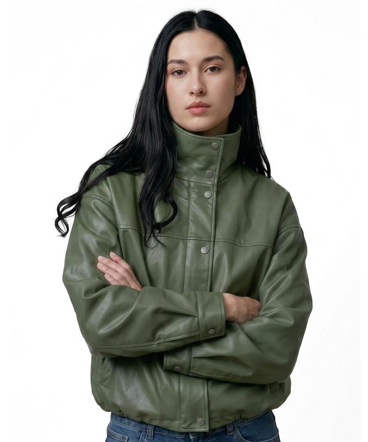 Furniq Uk Women's Arden Funnel Neck Leather Jacket