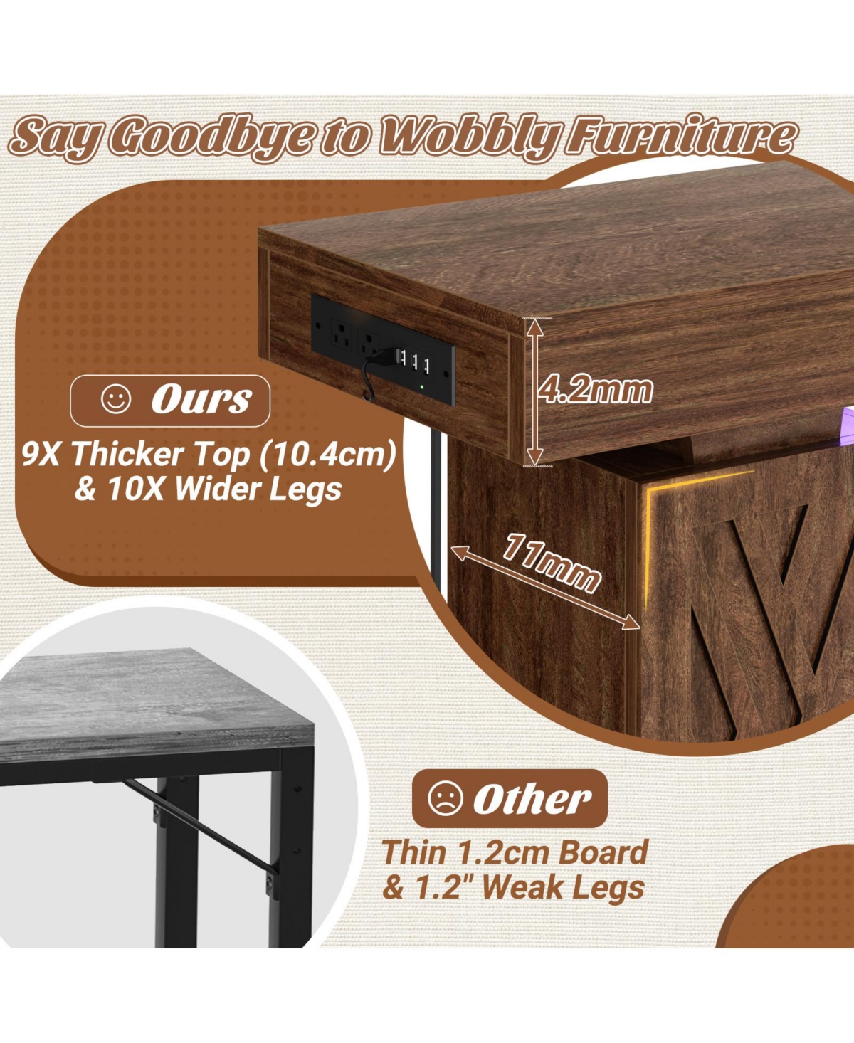 Aheaplus 63" Entry Table with Charging Station, Console Rgb Led Light