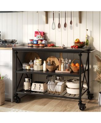 3-Tier Kitchen Island Cart with Wheels, Kitchen Storage Shelves with Lockable Casters