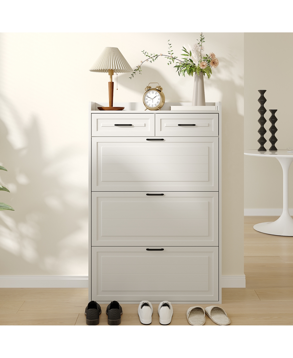 homfan Shoe Cabinet with 3 Flip Drawers and 2 Drawers, Shoe Cabinet Storage for Entryway, Narrow Shoe Organizer for Entryway