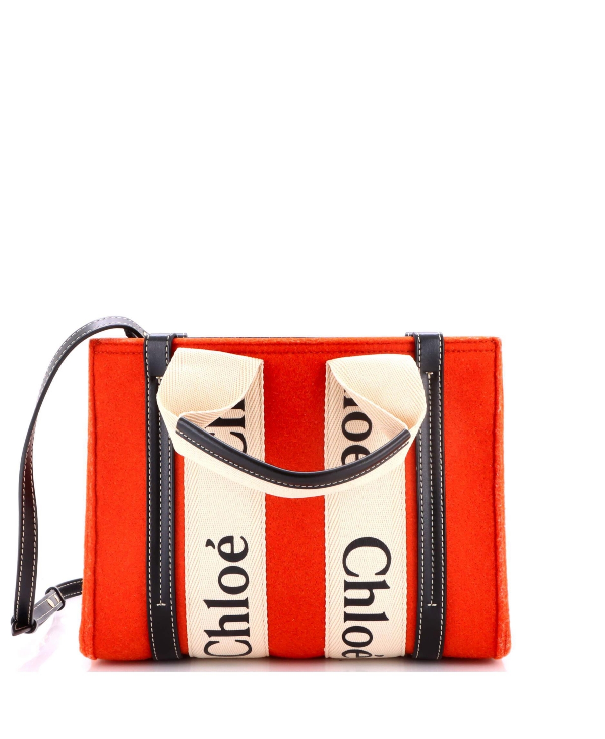 Pre-Owned Chloe Small Woody Tote Felt with Leather and Canvas