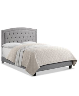 Upholstered Bed with Curved Button Tufted Headboard Modern Platform Bed Frame Solid Wood Structure