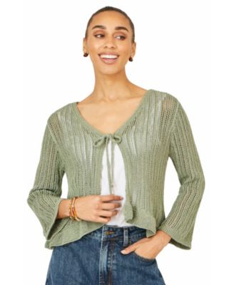 Women's Tie Front Pointelle Cardigan