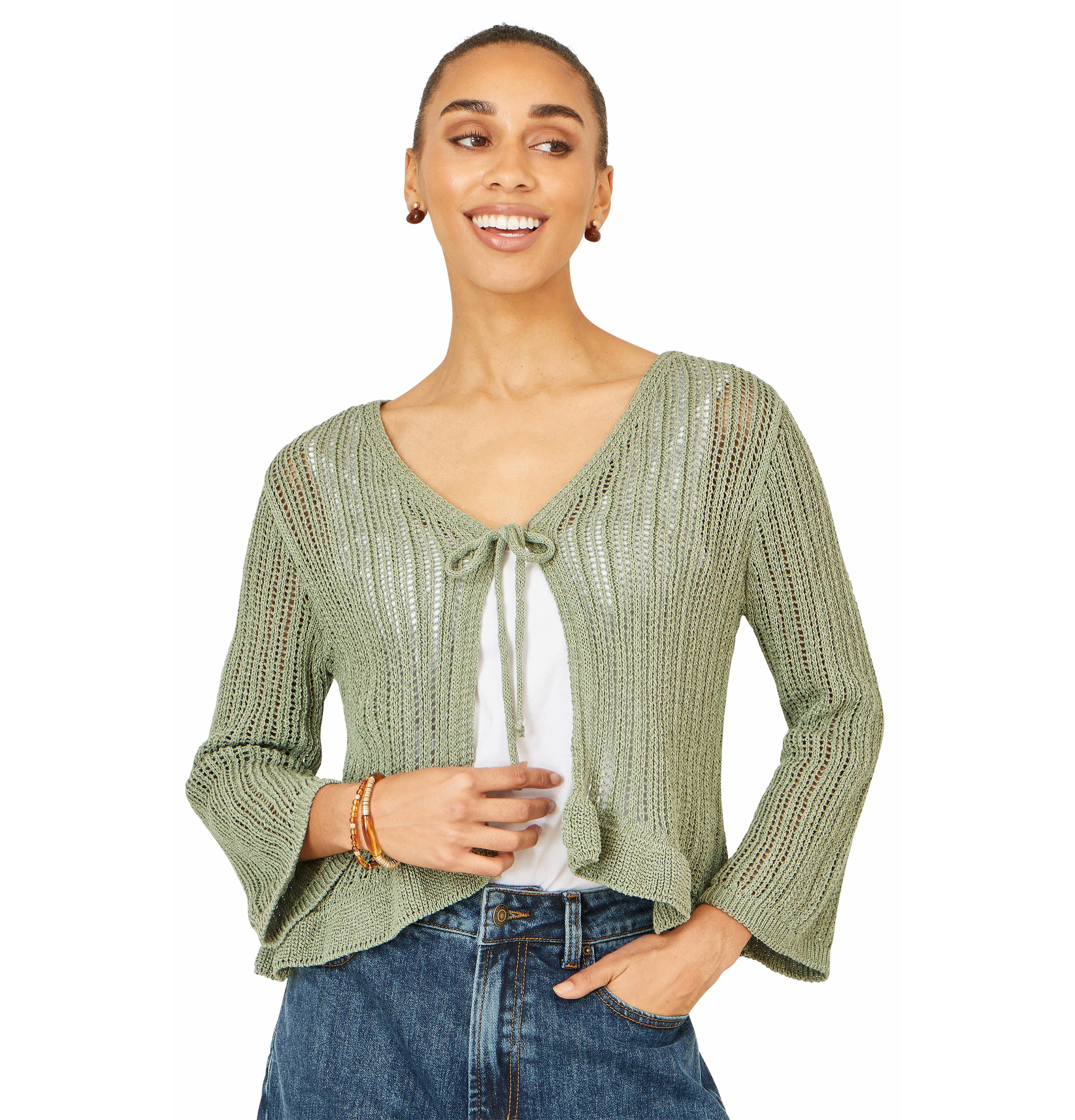 Yumi Women's Tie Front Pointelle Cardigan