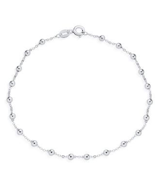 Delicate Sturdy Petite 3MM Round Ball Bead Station Chain Anklet Hot Wife Ankle Bracelet .925 Sterling Silver Made In Italy