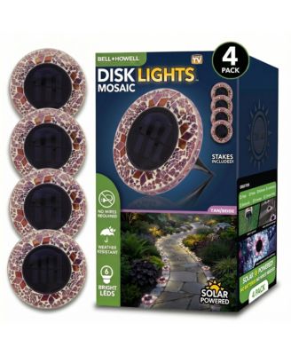 Mosaic Disk Lights Solar Powered 6 LED Weather Resistance Path Lights 4-Piece