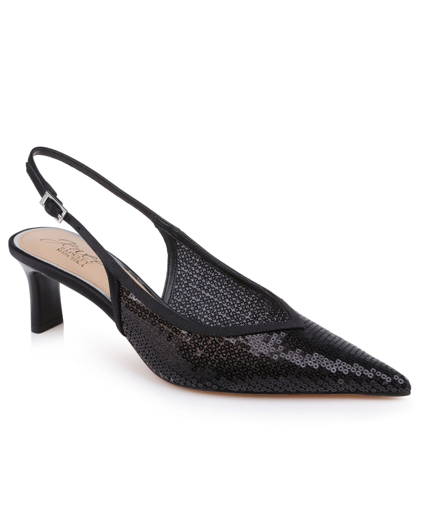 Женские туфли Jewel Badgley Mischka Zabelle Slingback Dress Pumps, цвет: Чёрный атласный — фото 1