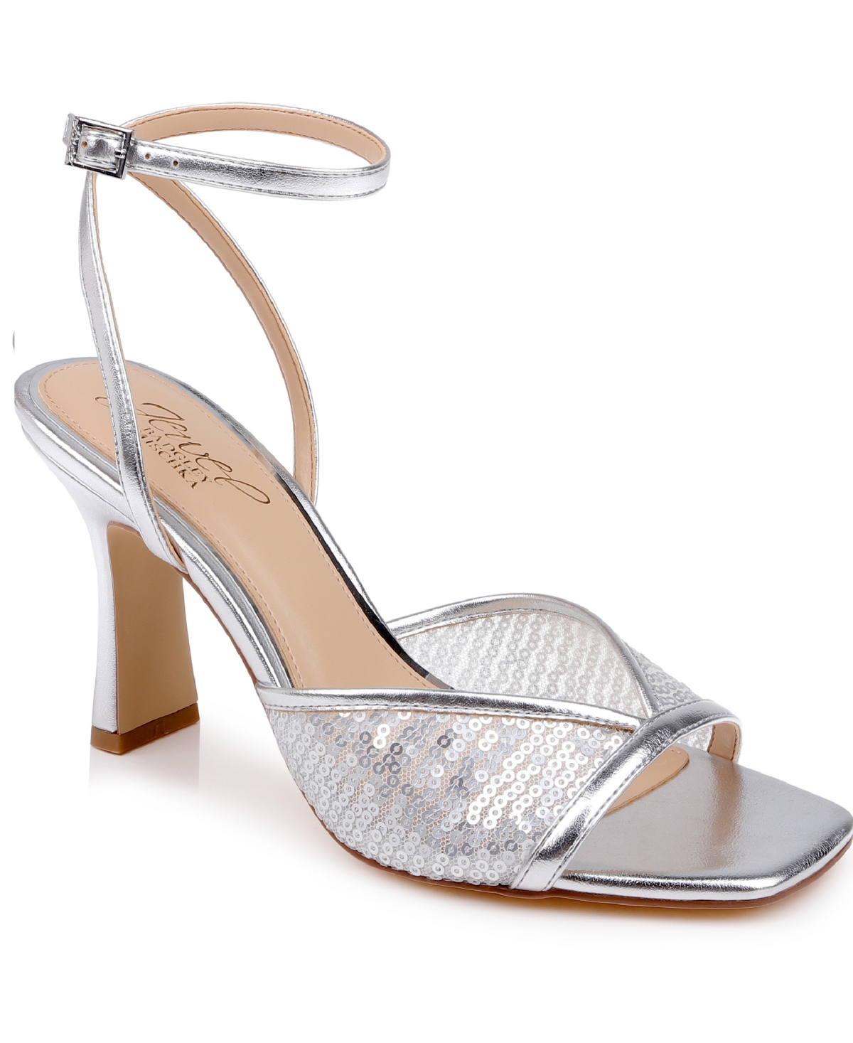 Jewel Badgley Mischka Women's Zaha Square Toe Dress Sandals - Silver Metallic