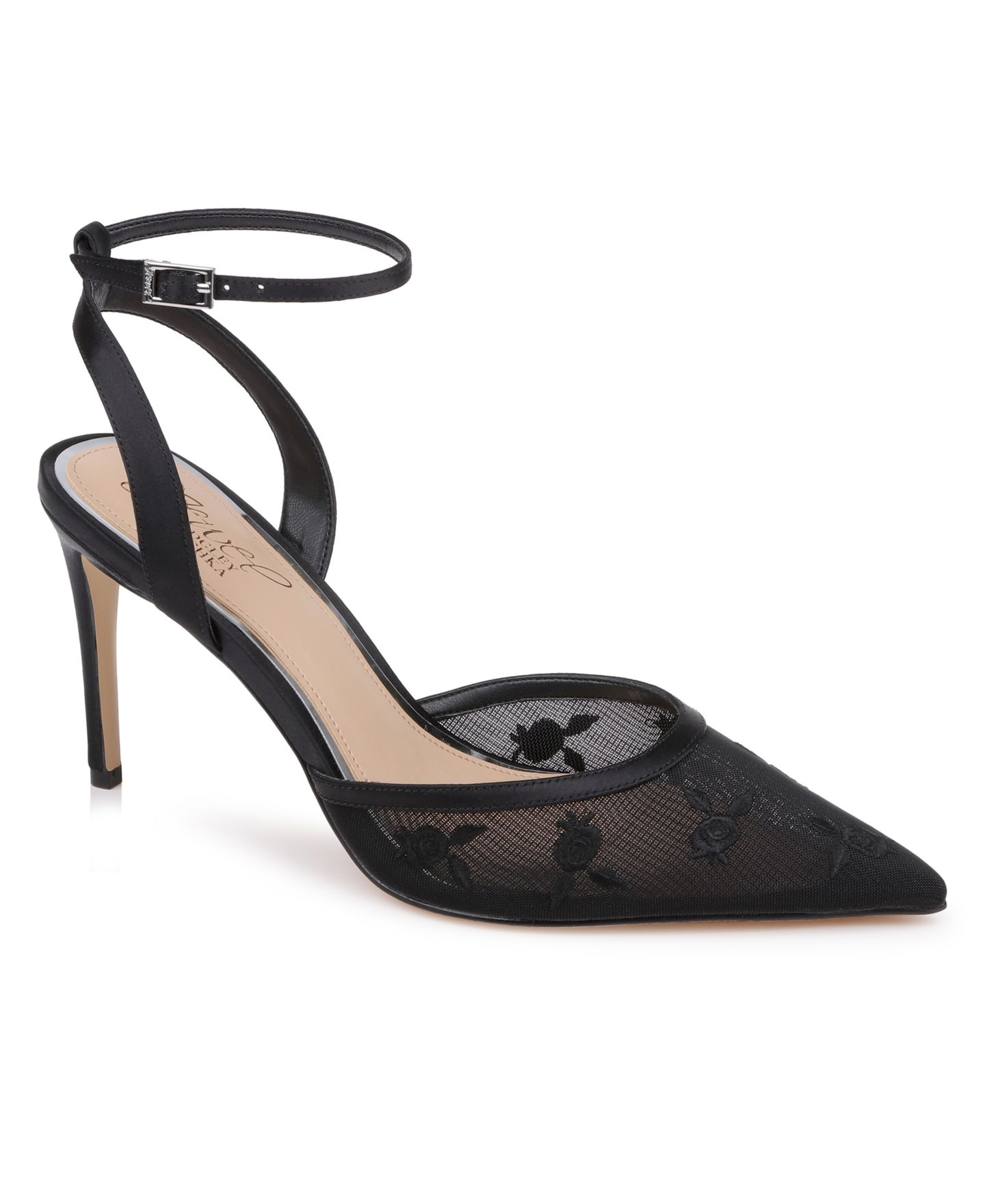 Женские туфли Jewel Badgley Mischka Zaidu Pointed Toe Pumps, цвет: Чёрный атласный — фото 1