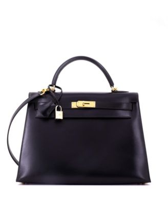 Kelly 32 Handbag Black Box Calf with Gold Hardware