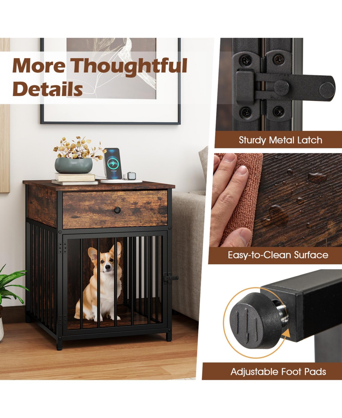 Cozito Dog Crate Furniture for Small Dogs with Charging Station