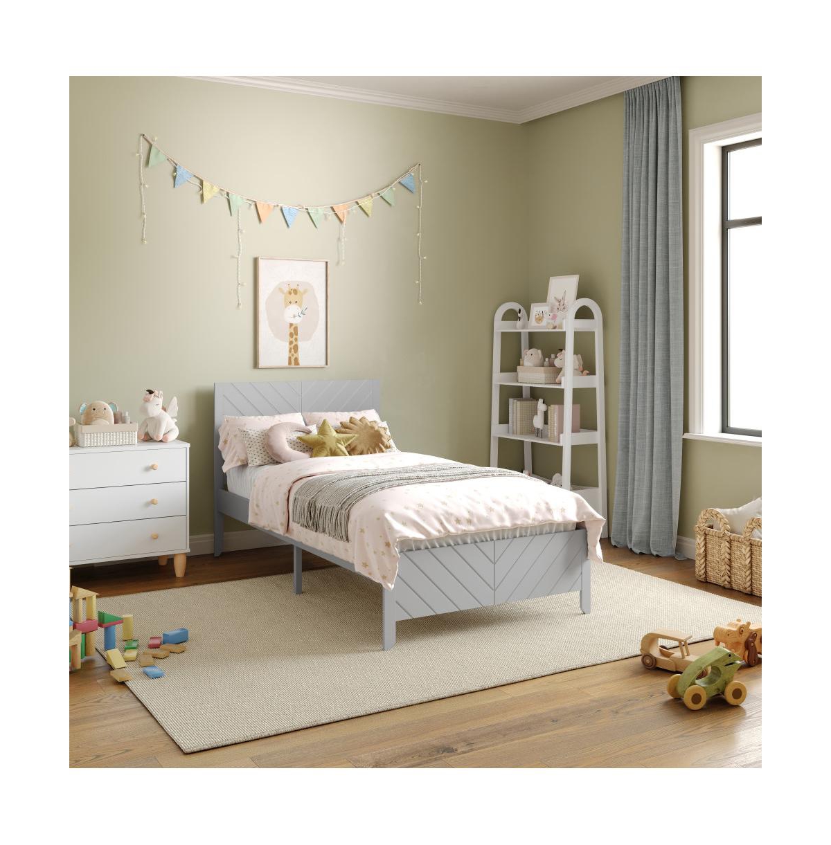 Buzz & Bloom Platform Bed Frame with Chevron Headboard and Footboard Wood Slat Foundation