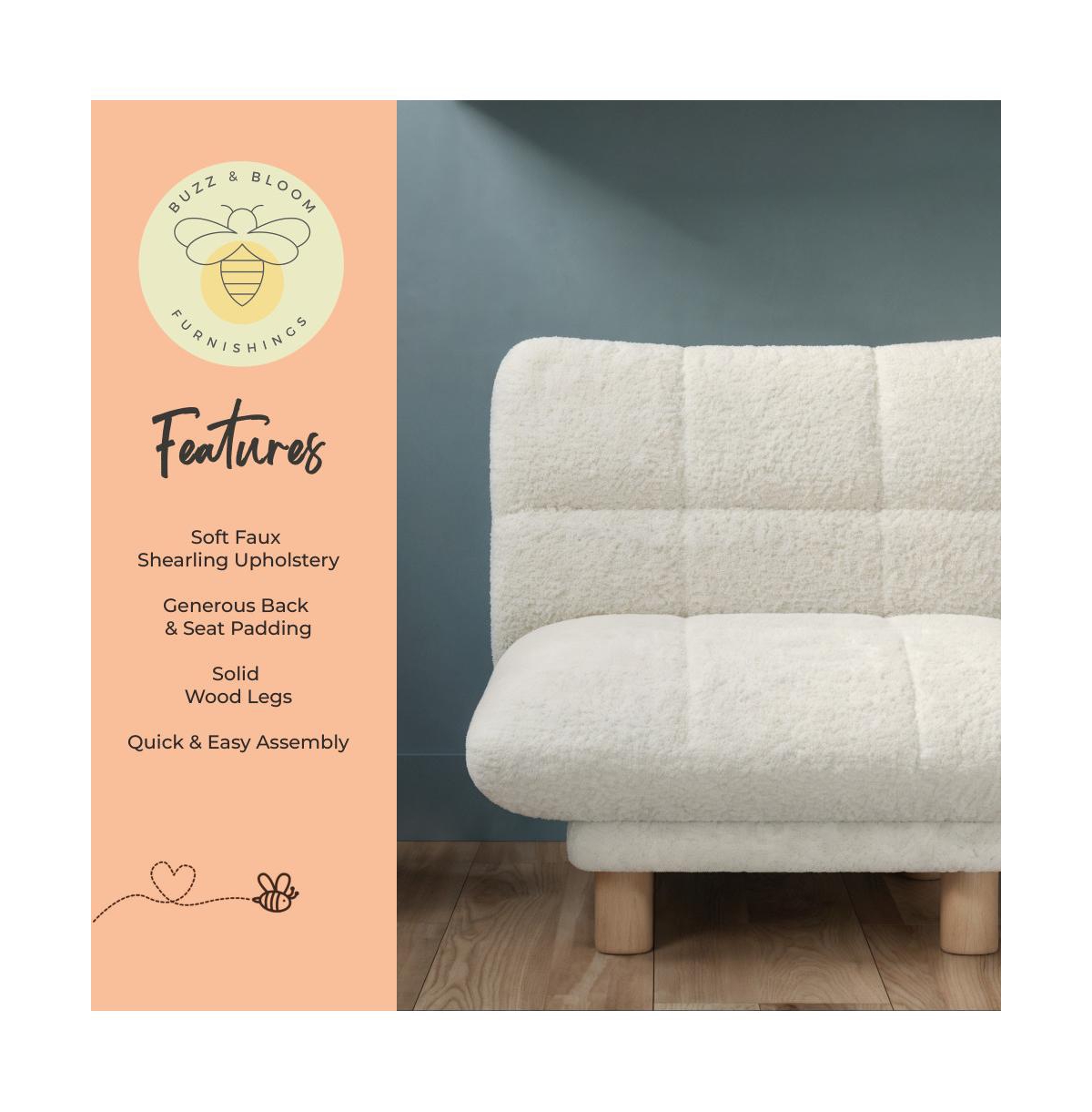 Buzz & Bloom Upholstered Cushioned Kids Chair with Tufted Seat and Back, Wood Legs