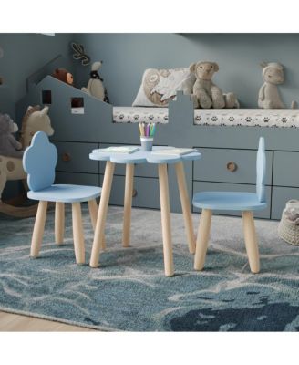 Kids 3-Piece Wood Cloud-Shaped Table and Chairs Set