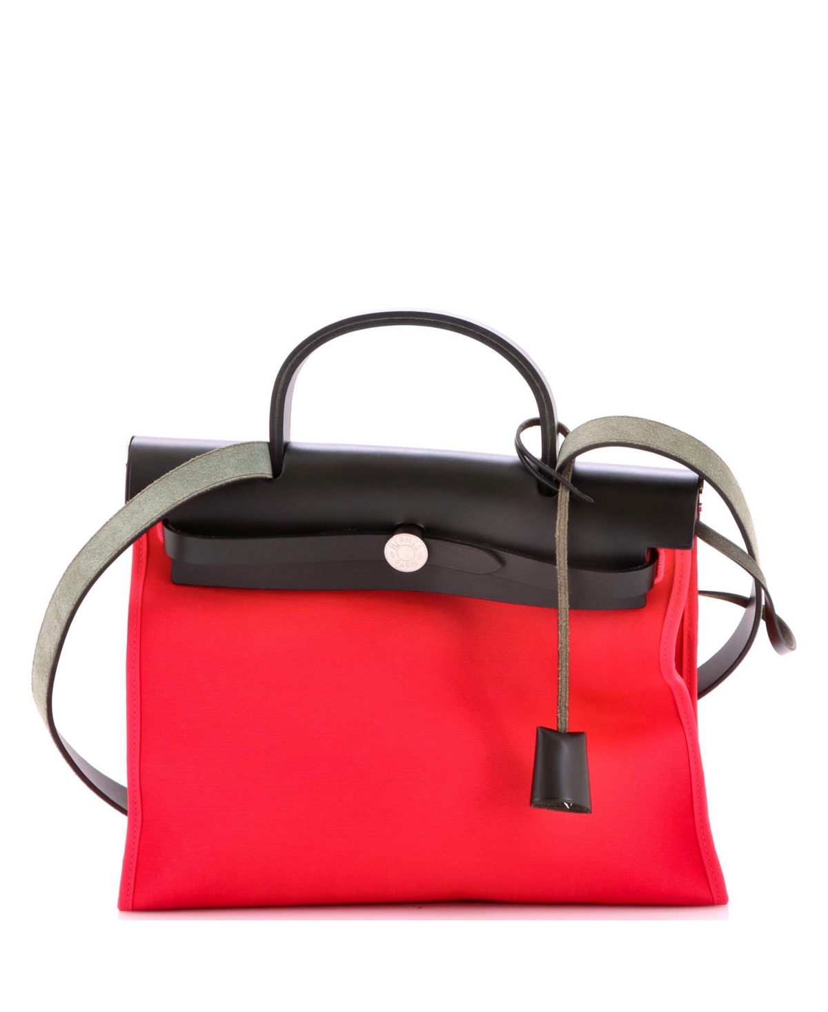 Pre-Owned HERMES 31 Herbag Zip Leather and Toile - Red