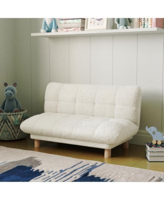 Upholstered Cushioned Kids Couch with Tufted Seat and Back, Wood Legs