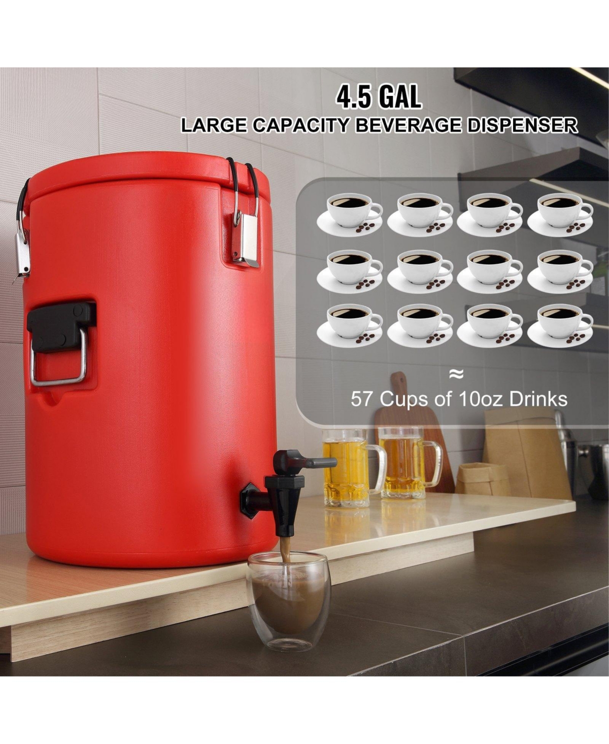 Cozito Stainless Steel Insulated Beverage Dispenser, 4.5 gal Thermal Drink Server with Spigot