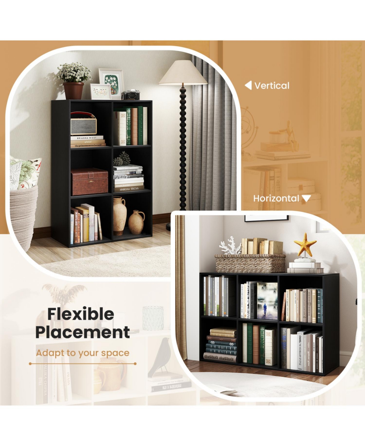 Slickblue Modern 6-Cube Organizer Bookcase with Anti-Tip Hardware