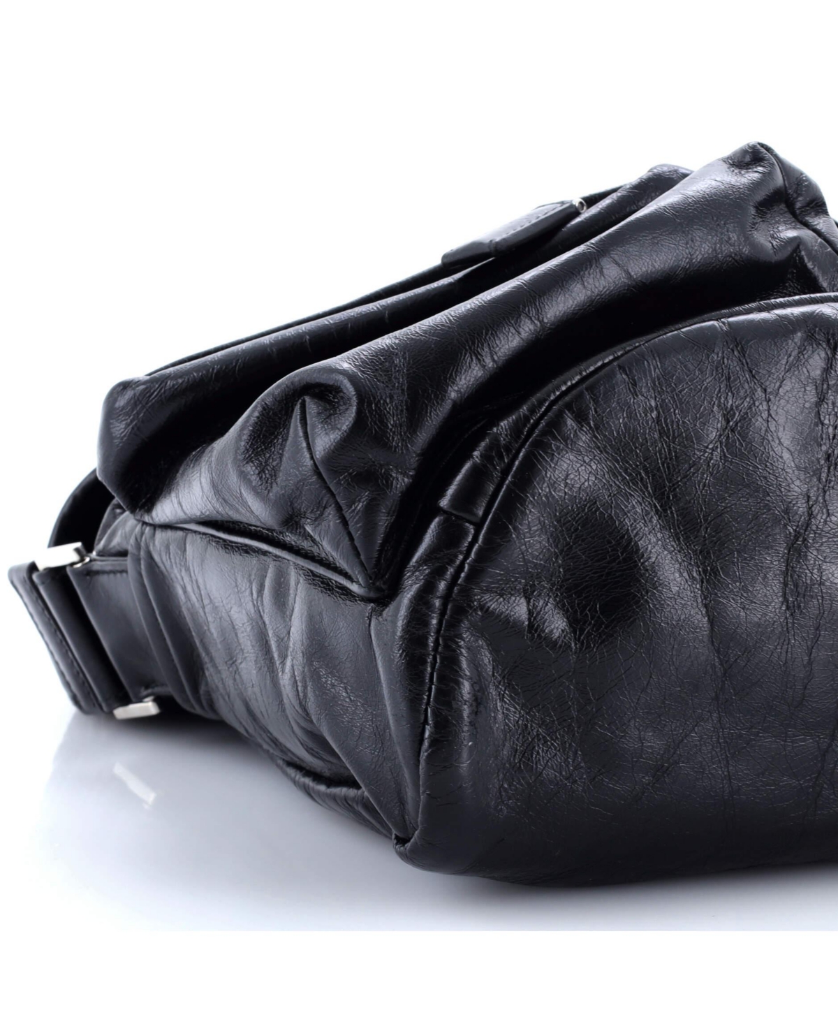 Pre-Owned Prada Slanted Double Pocket Buckle Shoulder Bag Soft Calf