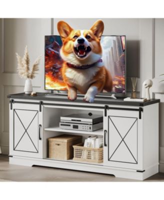 TV Stand for 65 Inches with Sliding Barn Doors Adjustable Shelf Storage Cabinet Entertainment Center